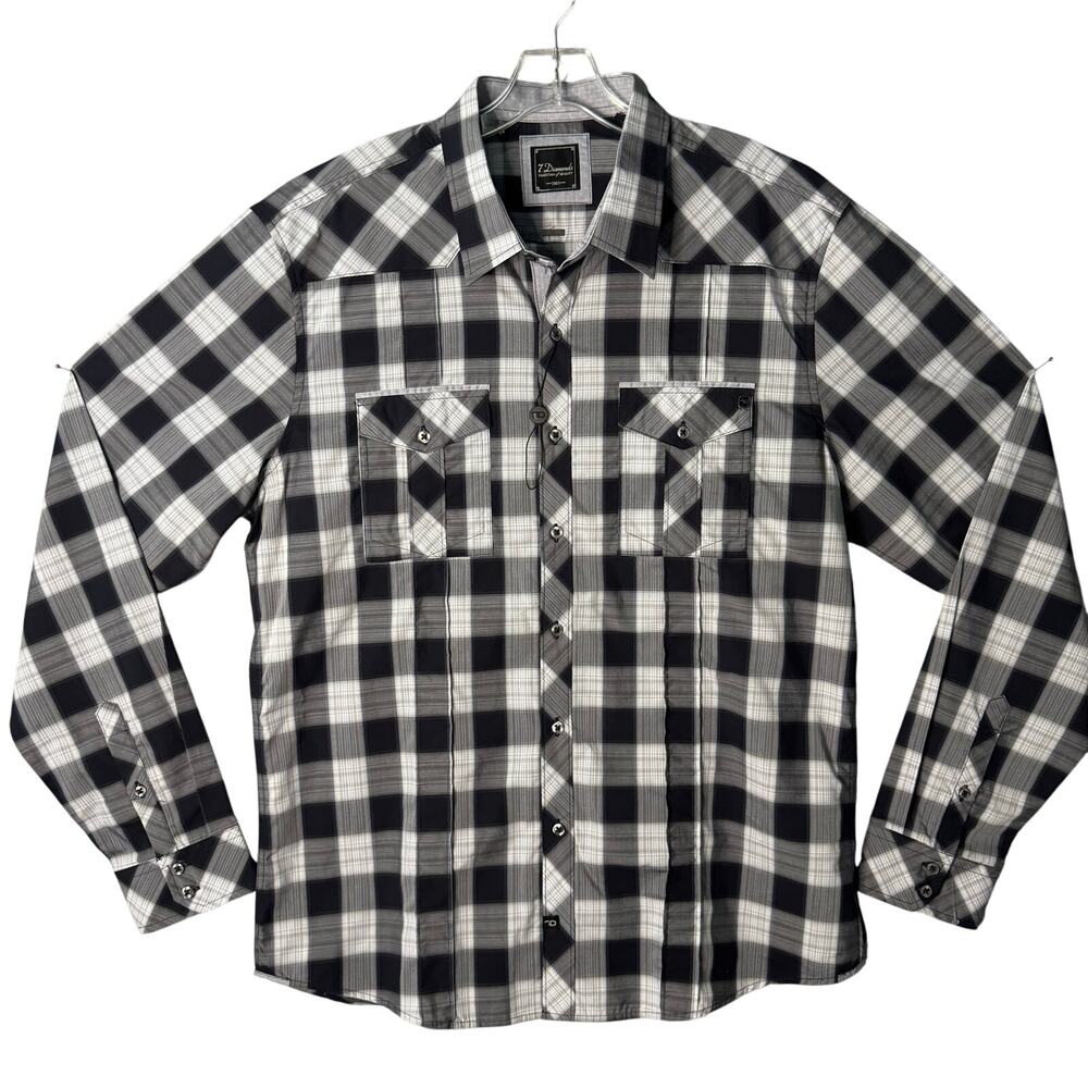 NEW 7 Diamonds 100% Cotton Long Sleeve Button Down Shirt Men XL Black Gray Plaid